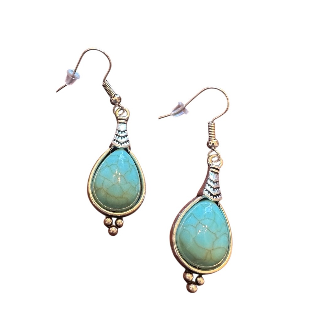 Boho Drop Style Turquoise and Silver Earrings